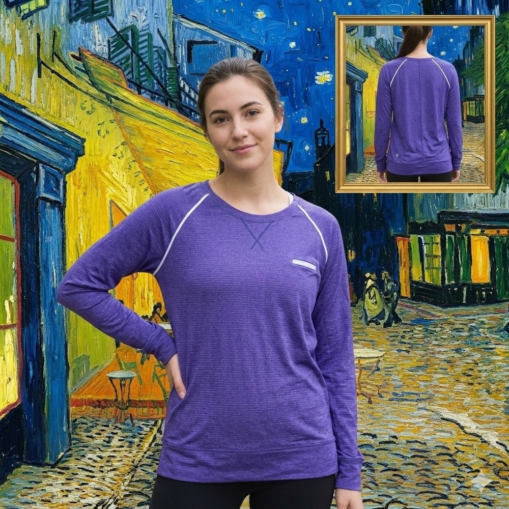 Lululemon Womens Purple Heathered Long Sleeve Performance Top Contrast Piping 10
